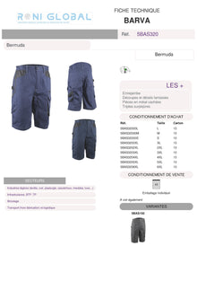 Bermuda de travail en coton/polyester 8 poches - BARVA COVERGUARD